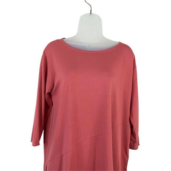 Eileen Fisher Top Petite Large Red Knit Asymmetrical Blouse Lagenlook Boat Neck - Picture 2 of 8